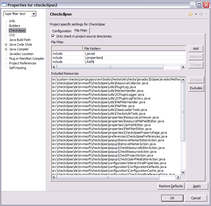 Project File Filter Configuration